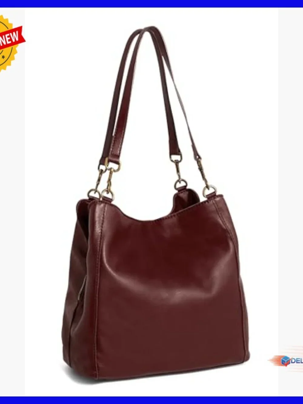 Genuine Leather Hobo Shoulder Bag with Triple Entry & Adjustable Strap